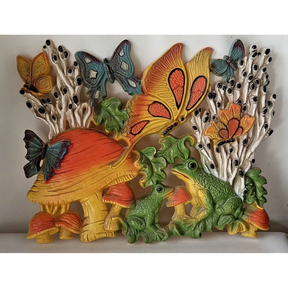Vintage HOMCO Butterfly Frog Mushroom Wall Decor 1970s Retro